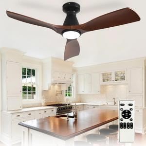 Depuley 42-Inch Ceiling Fans with Lights: Walnut 3 Blade Flush Mount Low Profile Ceiling Fan for Bedroom - Dimmable Indoor Outdoor Fan with Remote Control Ultra Quiet DC Motor Timer