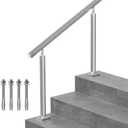 Outdoor Stair Handrail for 3 Steps, Heavy Duty 304 Stainless Steel, 660 lbs Capacity, Adjustable Angle, Square Modern Handrail for Front Porch & Steps - 39 inch