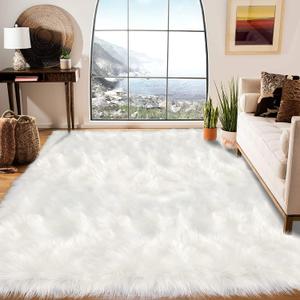 Latepis White Faux Fur Sheepskin Rug 4x6 for Living Room, Fuzzy Rugs Fluffy Washable Rug for Bedroom, Playroom, Luxury Room Decor, Rectangle