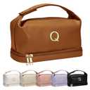 Vogewood Makeup Bag For Teens 16-18, Personalized Makeup Bag with Handle, Initial Double Layer Cosmetic Bag with Makeup Brush Organizer, Cute Cosmetic Pouch for Women, Gifts for Friends Female Mom