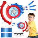 Captain Shooting Shield, Kids Roleplay Toy with 20 Darts, Goggles, Target, Ideal Gift for Superhero Fans 6+