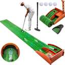 Golf Putting mat with Auto Ball Return, Putting Green Indoor, Crystal Velvet Mat and Solid Wood Base, Game Practice Golf Gifts for Home, Backyard, Office