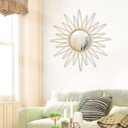 Gold Mirrors for Wall, Metal Sunburst Wall Mirror for Room Decor & Home Decor 15 inch Boho Wall Art Decorative Mirror, A