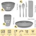 FOODLE Wheat Straw Dinnerware Set - BPA Free & Safety Tested - Microwave & Dishwasher Safe - Perfect for Picnic, Dorm, RV Dishes - Camping Plates Cups and Bowls Set - Great for Kids & Adults - For 4