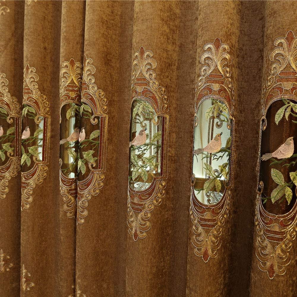 SLOW SOUL Set of 2 Panels Embroidered Birds 80% Blackout Curtains for Living Room Bedroom Dining Room Curtains & Drapes High-end Curtain with Grommet Top Brown Cloth 49W X 90L inch Length