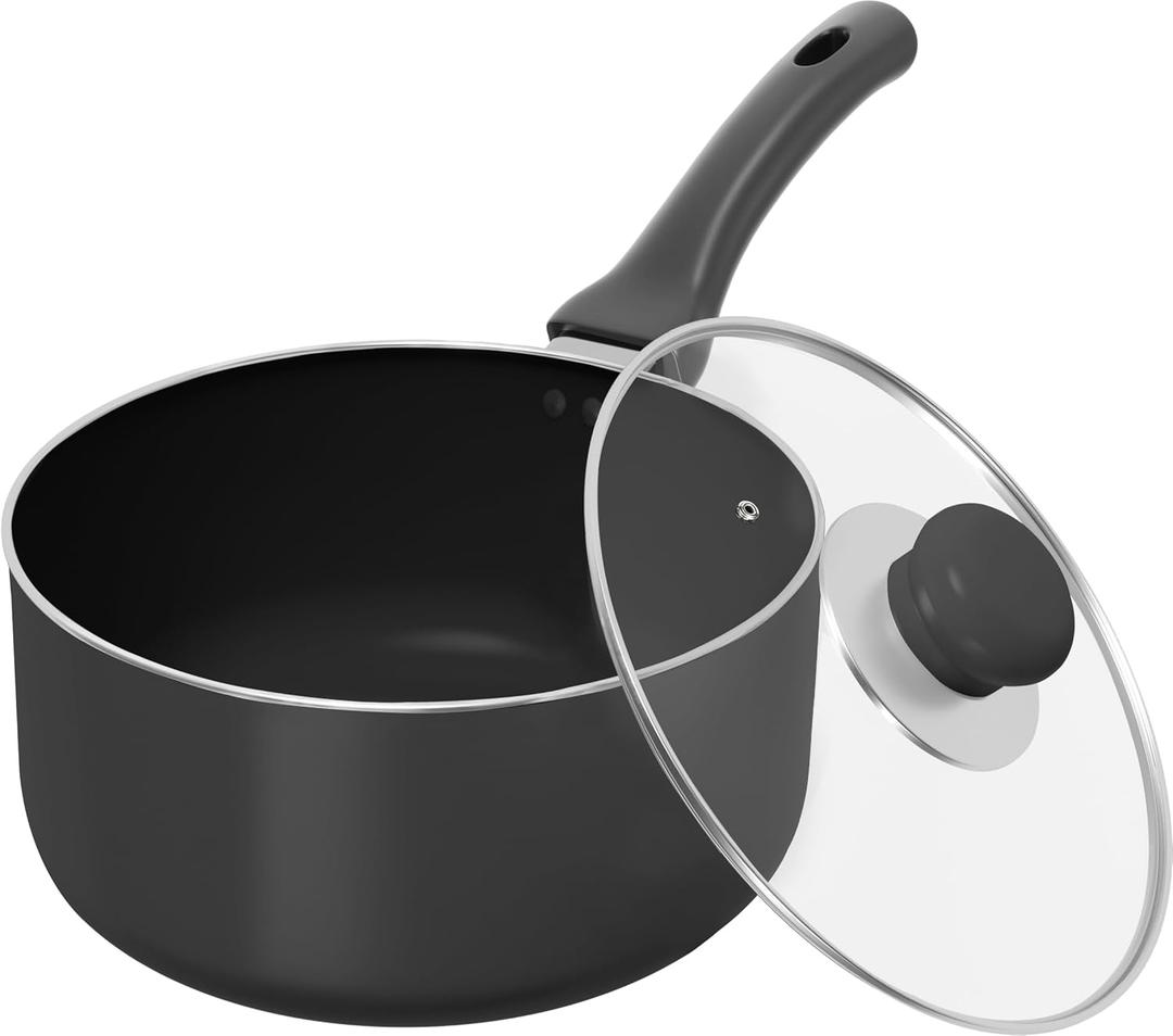 Utopia Kitchen 2 Quart Detachable handle Nonstick Saucepan with Glass Lid, Multipurpose Use for Home, Kitchen or Restaurant, Grey & Black
