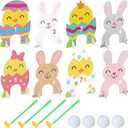 Seenelling Easter Golf Game Mini 17 Pcs Include 8 Bunny and Chicks Green Per Set 4 Putters 4 Balls for 4 Players to Play Easter Yard Game Party Supplies Indoor Outdoor Mini Golf Kit Sets