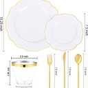 bUCLA 180PCS White and Gold Plastic Plates Disposable - White with Gold Rim Dinnerware Set Include 30 Guests Dinner & Dessert Plates, Cups, Cutlery Set for Wedding, Party & Thanksgiving Table Decor