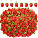 Lyrow 150 Pcs Artificial Strawberries Faux Realistic Strawberry Decor Plastic Simulation Fake Strawberries Lifelike Fruit for Photography Prop Cabinet Party (2.76 Inch)
