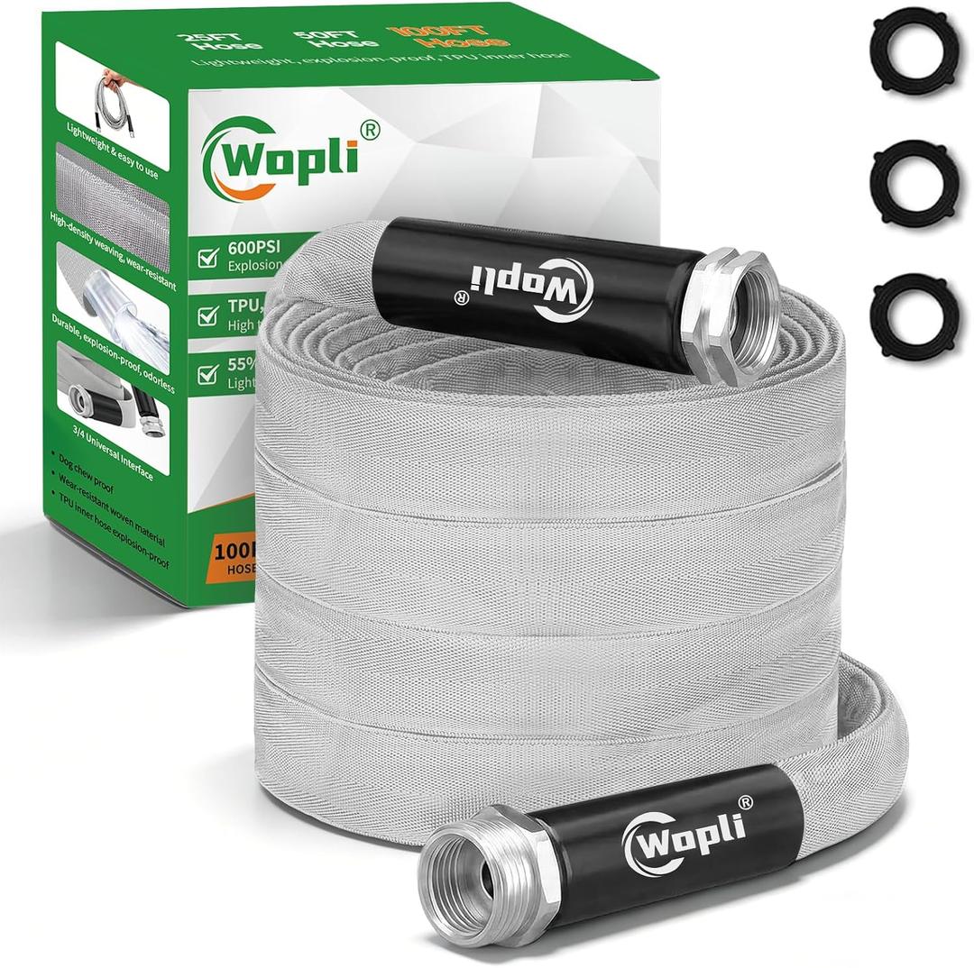 Garden Hose 100ft, Ultra-Light & Flexible Water Hose, Durable, All-Weather, Made of TPU-Drinking Water Safe, Easy to Store & Coil, Kink-Free, Camping, Car Wash, Yard, Garden and Home, Gray