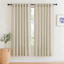 RYB HOME Linen Textured Semi Sheer Curtains Light Filtering Airy Solid Sheer Window Curtains for Bedroom Bathroom Dining Kids Nursery, Linen, W 52 x L 72 inch, 2 Panels (Beige)