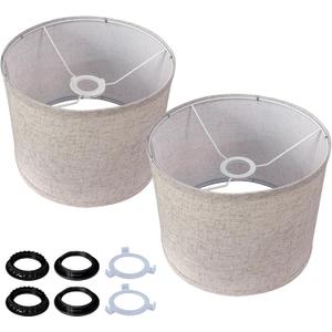 Beige Linen Lampshade Set of 2, 11 Diameter x 8.85 Height Fabric Drum Lamp Shades, Easy Assembly Required Lampshade, Replacement Lampshades for E26 Socket and E27 Socket Table Lamps Floor Lamps