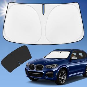Sun Shade Sunshade for BMW X3 Windshield Cover, 4-Layer Front Window Shade Custom fit 2018-2024 X3 Base, xDrive28i, xDrive35i, M Sport SUV Sun Visor 240T Shade Blocks UV Rays Car Accessories (for BMW X3 2018 - 2024)
