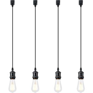 Vintage H Type Track Lighting Head to E26 Heads Direction Adjustable LED Track Lights Fixture Dimmable for Kitchen, Retro Vintage Style, Pack of 4 Black Bulbs Not Included