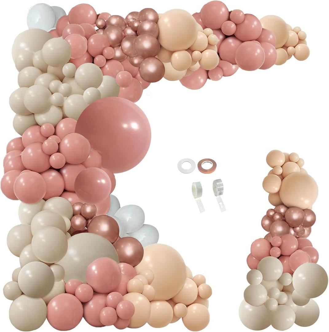 PERPAOL 154pcs Dusty Rose Pink Blush Balloons Garland Arch Kit Baby in Bloom Spring Floral Retro Boho Nude Cream Peach Champagne for Bridal Shower Garden Tea Party Girls Birthday Wedding Decorations