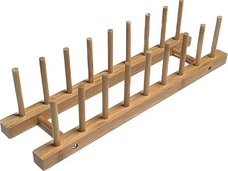 Brown Plate Wood Dish Drying Rack | Kitchen Countertop Plate Drainers | Pot Lid Holder - 17" x 4.5" x 4"