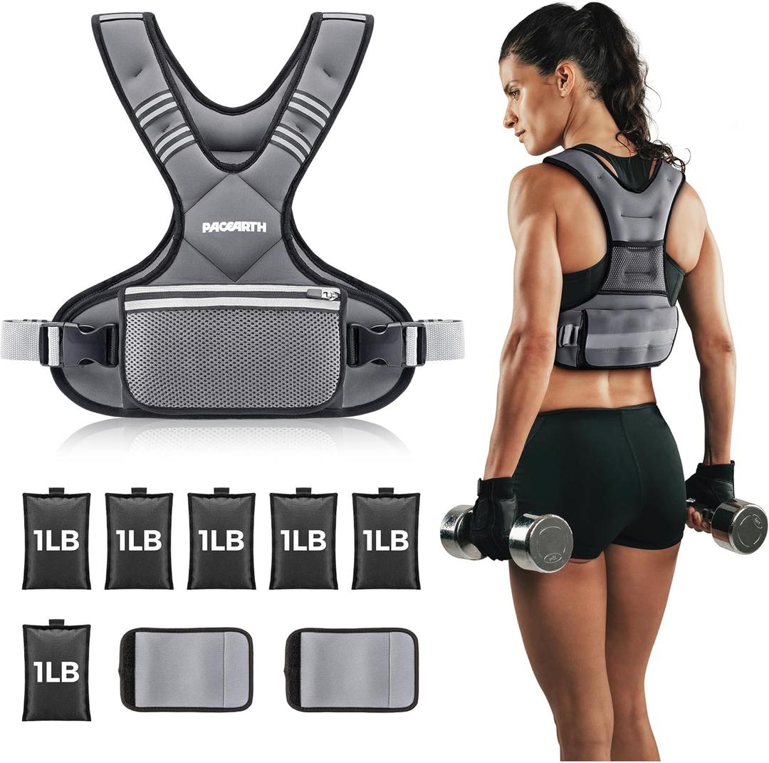 PACEARTH Adjustable Weight Vest 4-10lbs / 11-20lbs / 20-32lbs X-Shape Weighted Vest for Women and Men, Home Workout Ironsand Vest with Zipper Pouch and 6 Weight Packs, (Grey)