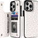 HAOPINSH for iPhone 15 Pro Max Case Wallet with Card Holder, White Leopard Cheetah Pattern Back Flip Folio PU Leather Kickstand Card Slots Case for Women Girls, Double Magnetic Clasp Cover 6.7"