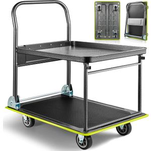 Upgraded Foldable Push Cart Dolly, 700lbs Foldable Platform Truck Dolly with Wheels, Heavy Duty Platform Cart 2 Tier Moving Flatbed Cart for Warehouse, Garage, Workshop, Office 28.75" x 18.5"