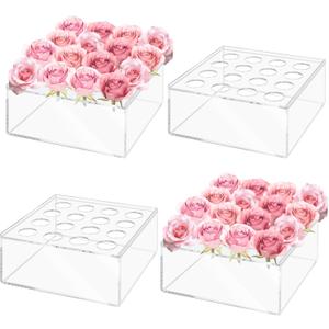 4 Pack Acrylic Flower Vase, Clear Vase, Flower Vases for Centerpieces, Floral Low Vases for Dining Table Reception, Home Party and Weddings, 4 Pack, Square