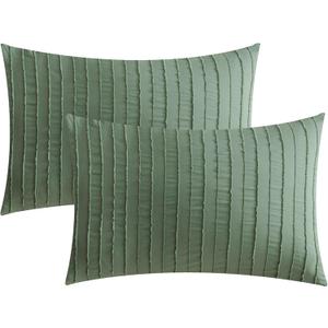 JELLYMONI Pillowcases Queen Size Green 2 Pack Boho Striped Bed Pillow Covers 20x30in Polyester Envelope Pillow Shams Tufted Bohemian Textured (Pillows are not Included)