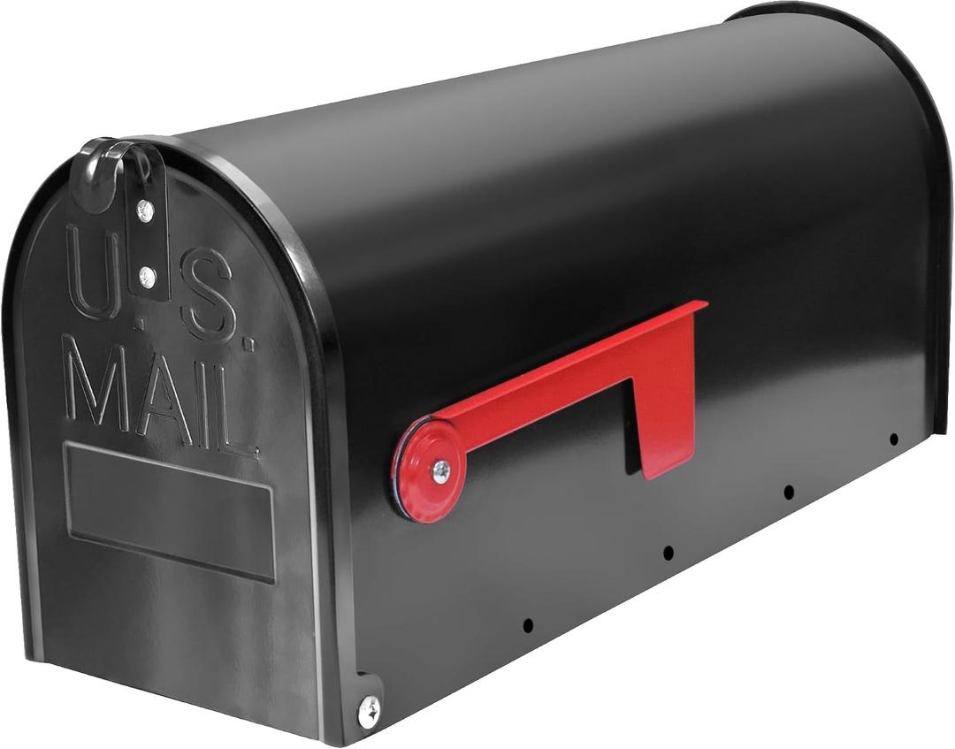 Black Galvanized Steel Post-Mount Mailbox, L19in. W x 6.7 in. H x8.7 in, Large Mailbox,Mailboxes for Outside Post Mount