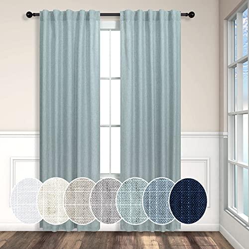 Seafoam Curtains 38 Inch Wide for Small Window 2 Panels Back Tab Rod Pocket Semi Sheer Linen Skinny Sea Green Blue Curtains for Bedroom Entryway Front Door Closet Coastal Decor Teal Grey 38x84 Length