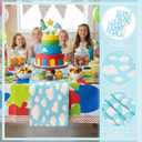 Potchen 4 Pcs Cartoon Table Runner 13 x 72 Inch Blue Sky White Cloud Cow Print Red and Yellow Table Runner Party Supplies Decor for Baby Shower Boy Girl Birthday Party Decorations