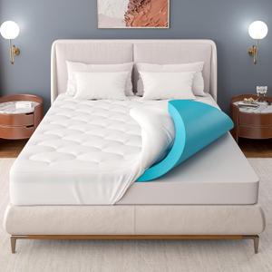 OhGeni Cooling Dual Layer Queen Mattress Topper, 2 inch Down Alternative Pillow Top Pad, 2 inch Cooling Gel Memory Foam, Mattresses Cover for Bed, Medium Support, Fits 6-19 Deep Pocket