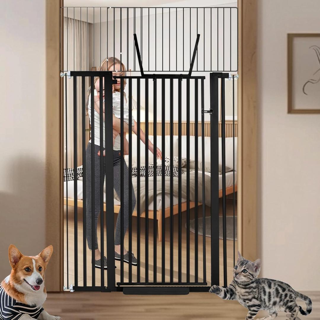 71 inch Extra Tall Gate Pet Gate,29.92"-49" Extra Wide Pressure Mounted,Cat Gates for Stairs, Kitchen,Doorways (Black)