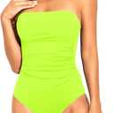 Holipick Women Tummy Control One Piece Swimsuits Strapless Bandeau Bathing Suits Slimming Halter Swimwear (X-Large, Neon Green)