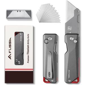 FLISSA Advanced Titanium Utility Knife, CNC Unibody, Lightweight All Metal Folding Box Cutter, Quick Change Blade Razor Knife,Ideal Gifts for Men Women, with 10 Extra Blades