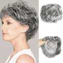 Natural Curly Human Hair Topper 13x13cm Clip in Wavy Replacement Wiglet Short Hair Topper for Women with Thinning Hair Silver Grey Color