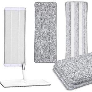 3 Pack Flat Mop Replacement Pad, 13" X 4.7" Microfiber Reusable Mop Pads Washable Mopping Pads Cleaning Mops Heads Cloth Replacement for Hardwood Floor Cleaning Wet Dry Use (White,Grey)
