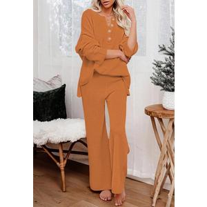 Viottiset Women's 2 Piece Outfits Sweatsuit Knit Long Sleeve Sweater Wide Leg Pants Loungewear XL