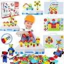 STEM Toys for 3 5 7 Year Old Boys Kids, 232 Pcs Kids Drill Set Building Blocks, DIY Educational Construction Engineering Toys, Creative Mosaic Electric Drill Set Gift for Kid Boys Girls Age 3-8 Years