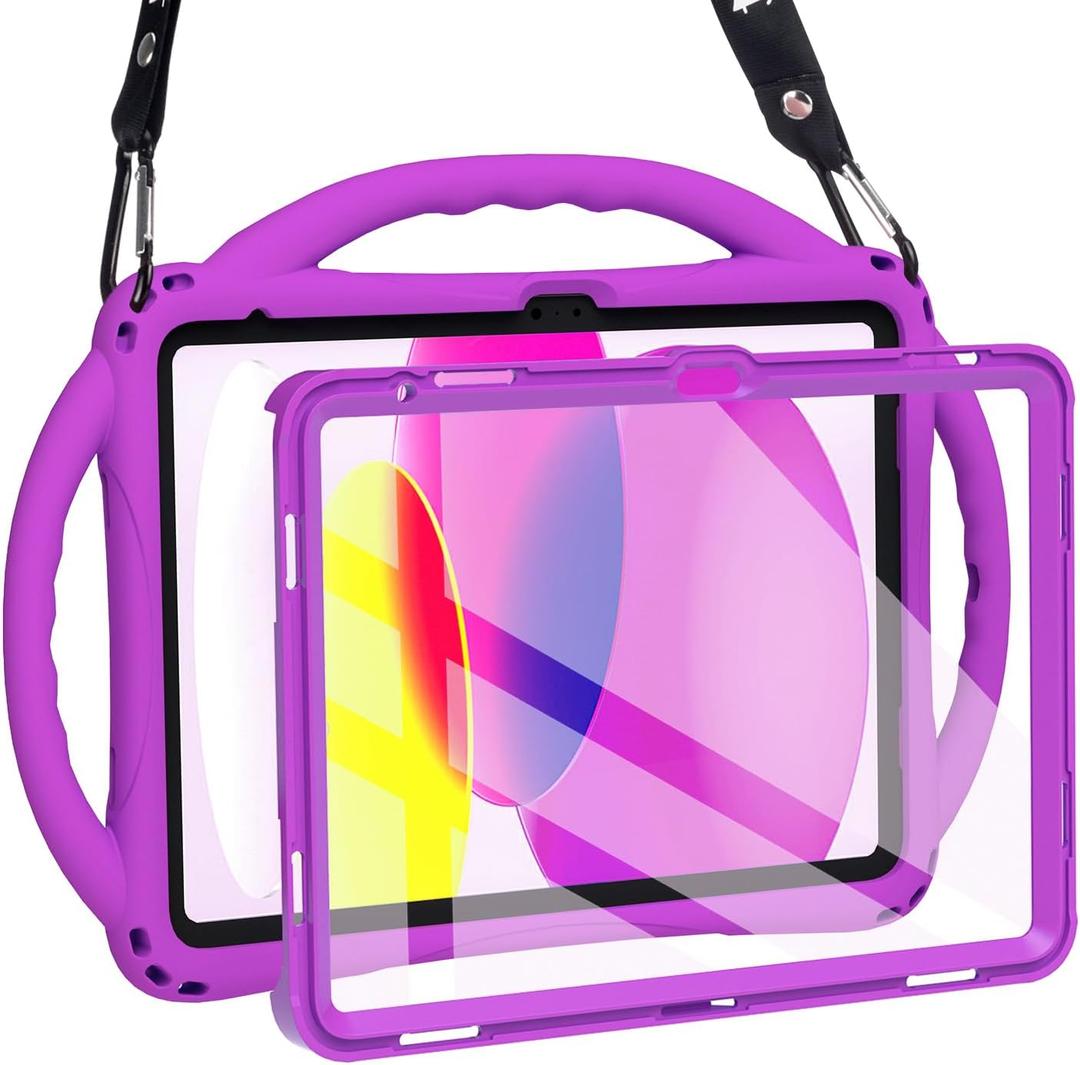 TOPESCT Kids Case for 11" iPad (A16) 11th Gen 2025,10.9" iPad 10th Gen 2022 - Made of Kid-Friendly Silicone, with Built-in Screen Protector, Shockproof Handle Stand Case (Purple)
