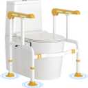 Toilet Safety Rails for Elderly & Disabled with Glow-in-the-Dark Handles, 450 lbs Heavy-Duty Frame, Flip-Up Arms, Dual Lock (Suction & Clamp), Adjustable No-Wobble Support, Yellow