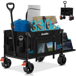 Collapsible Wagon with Tailgate,Foldable Cart with Wheels,330LBS Resting Large Capacity,2 Drink Holders & Side Pockets,Long Extender,for Groceries,Shopping,Camping,Beach,Garden,Blue