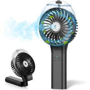 MORECORE Portable Misting Fan, 180 Foldable Handheld Personal Fan with Mist Spray, 3 Adjustable Wind Speeds, USB Rechargeable for Travel Outdoors Makeup Camping Home Office (Black)