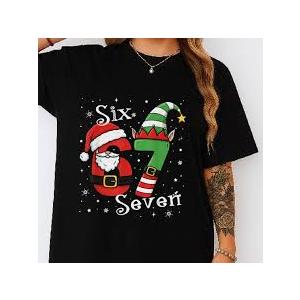Funny Six Seven 67 Meme 6 7 Elf Santa Christmas Pajamas Kids TShirt XS