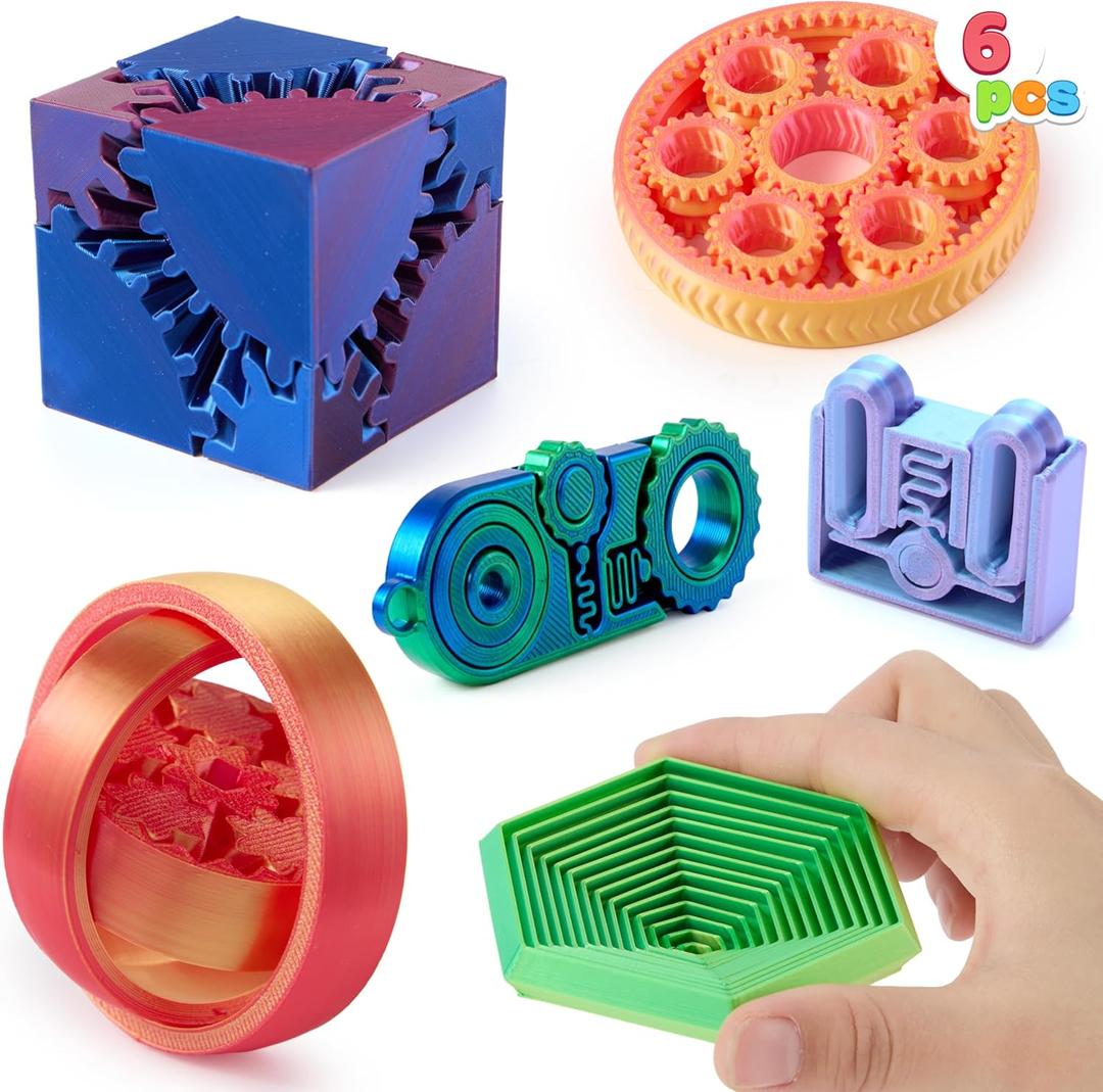 JOYIN 6PCS 3D Printed Fidget Toys, Spin Fractal Click Gear Fidget Toy, Metallic Color 3D Printed Fidget Toy for Favors ADHD, Autism, Kids & Adults, Party Favors, Desktop Deco Gift