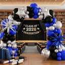 Blue and Black Balloon Arch Kit, Graduation Balloon Garland Royal Navy Blue Metallic Silver Black Latex Balloons Explosion Star Foil Balloons for 2026 Congrats Grad Prom Birthday Party Decorations