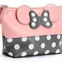 yiwoo 2 Pack Cartoon Leather Travel Makeup Handbag, Cute Portable Cosmetic Bag Toiletry Pouch for Women Teen Girls Kids （Pink & Black）