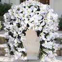 2pcs Outdoor Artificial Faux Bougainvillea Hanging Flowers Plants, Fake White Flowers Plant Silk UV Resistant for Outdoor Outside Summer, Decoration For Front Door Porch Planter Balcony (White)