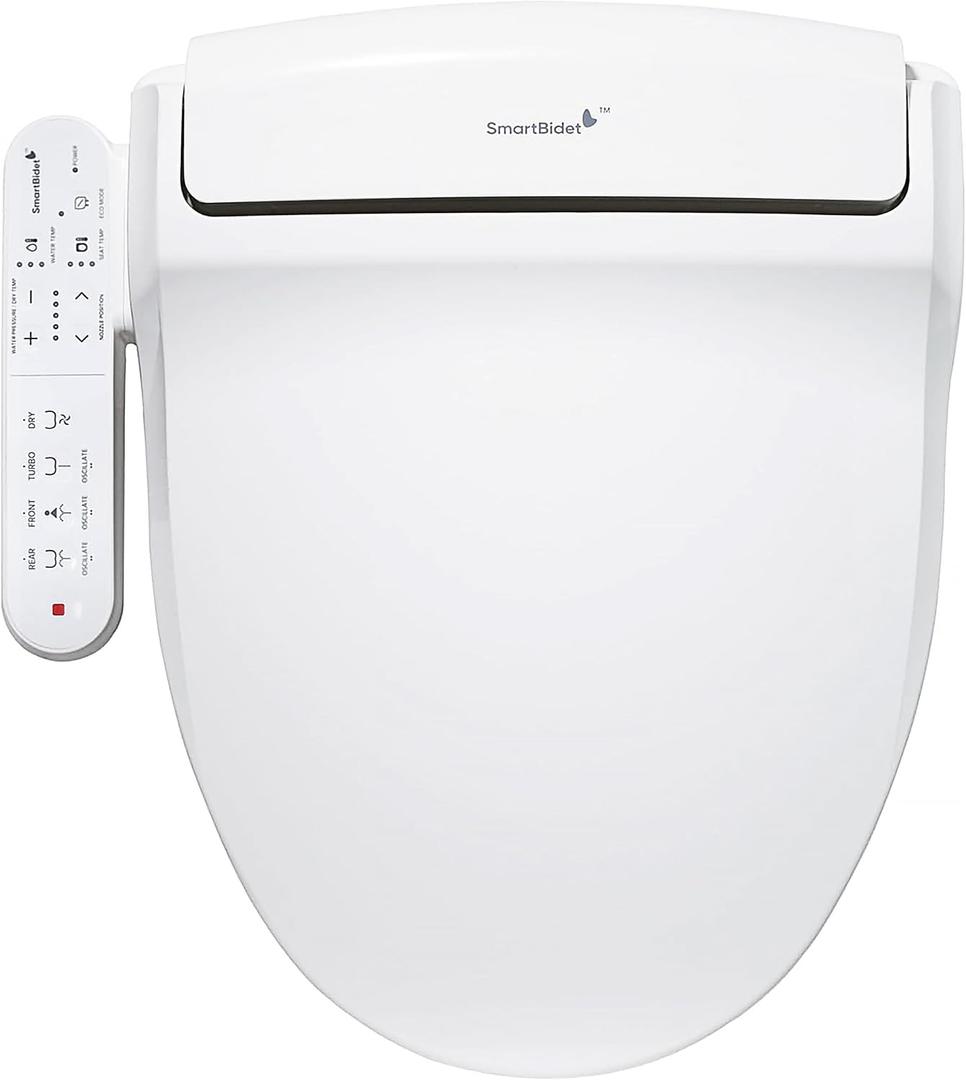 SmartBidet® SB-2000 Smart Bidet Electric Bidet Toilet Seat with Heated Seat, Warm Water, Air Dryer – Side Control Panel, Round