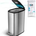 Home Zone Living 13 Gallon Slim Kitchen Can with CleanAura Odor Control, Stainless Steel, Silver, 50 Liters