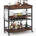 Rolling Bar Cart on Wheels for Home with Wine Rack, Glass Holder, 3-Tier Wood Beverages Carts, Size: 14.17"D x 37.01"W x 35.23"H