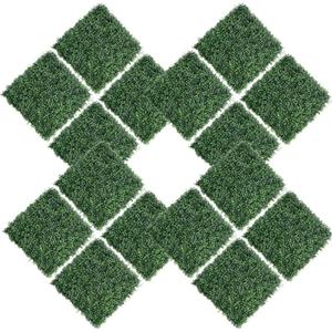 16PCS 20"x20" Artificial Boxwood Panels Topiary Hedge Plant UV Protected Faux Grass Wall Greenery Mats for Outdoor Garden Fence Backyard and Indoor Home Wedding Decoration, Dark Green