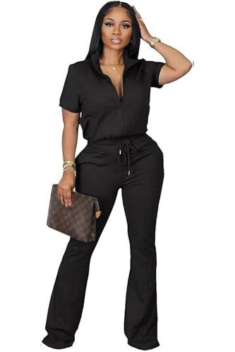 OCEANLUX Women's Lounge Tracksuit Set Two Piece Full Zip Up Short Sleeve Jacket & Drawstring pants Outfits Size S